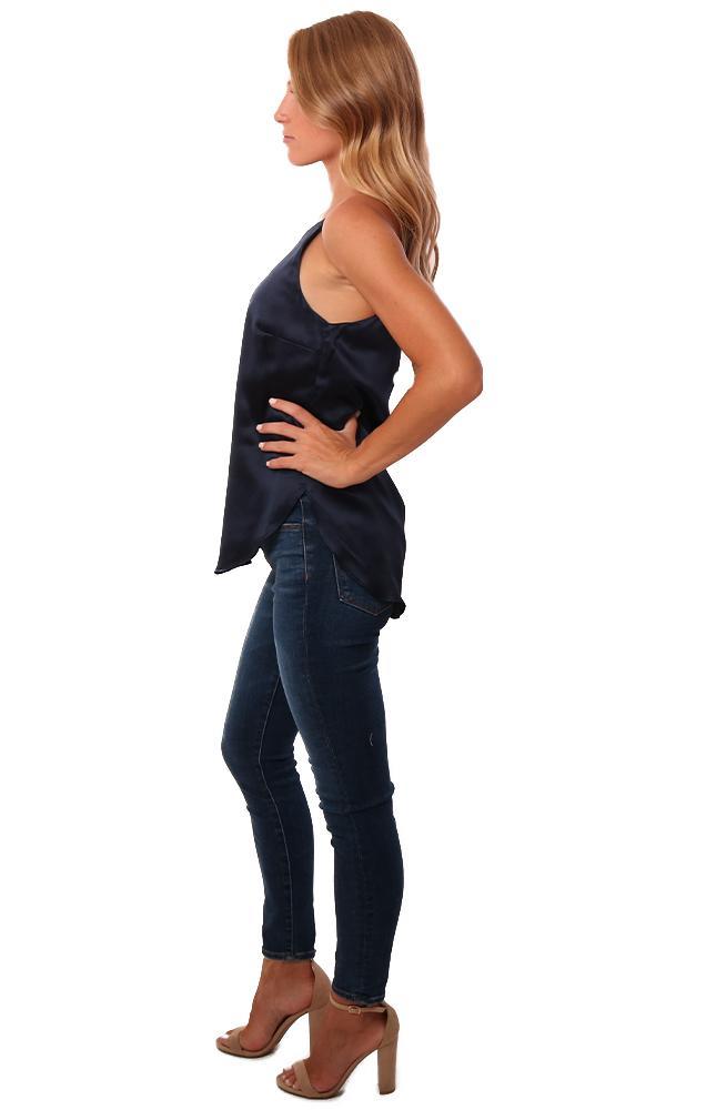 Amanda Uprichard Tops High Neckline Thin Strap Flowy Blue Silk Blouse