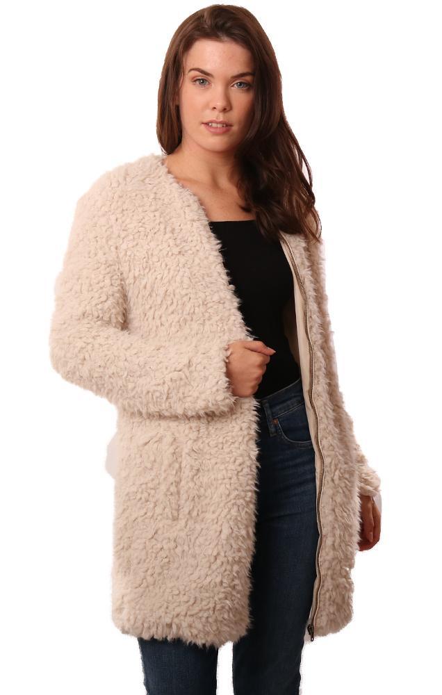 BB Dakota Coats Faux Fur Zip Up Tan Cozy Jacket