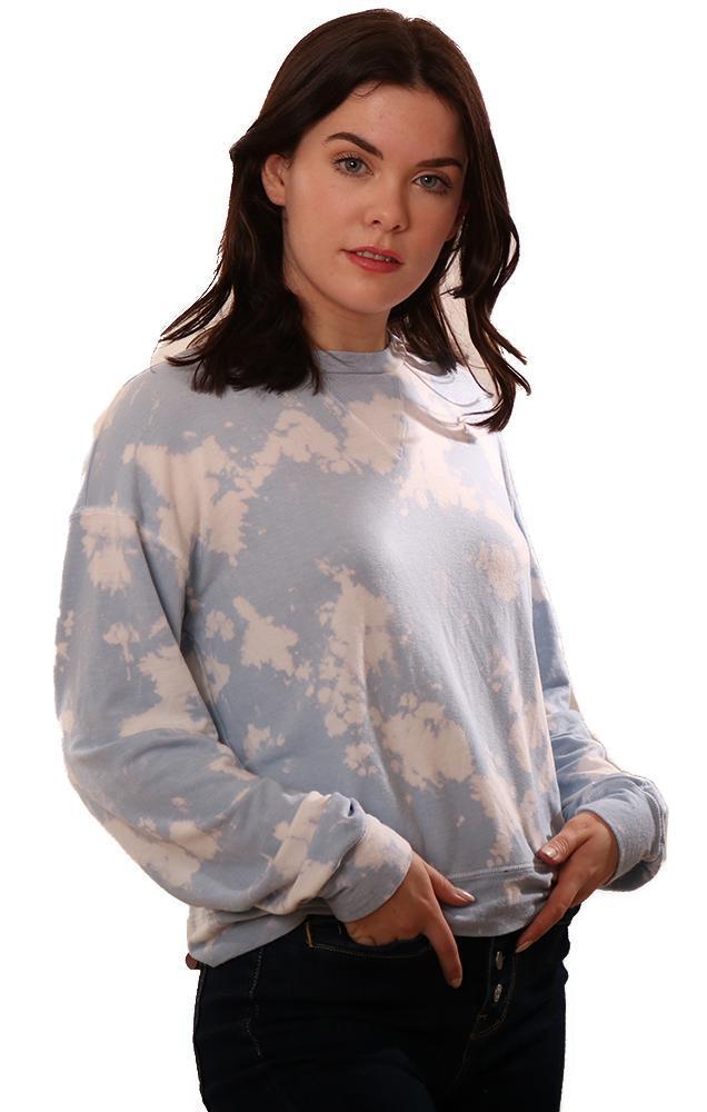 Six Fifty Tops Crew Neck Long Sleeve Bleached Blue Sweatshirt