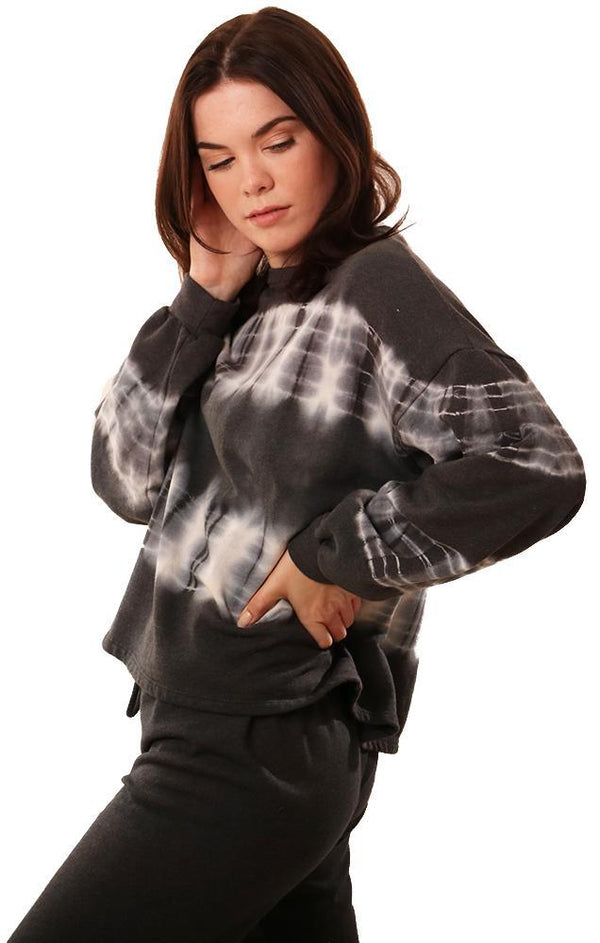 Six Fifty Tops Long Sleeve Tie Dye Print Knit Grey Pullover Sweatshirt