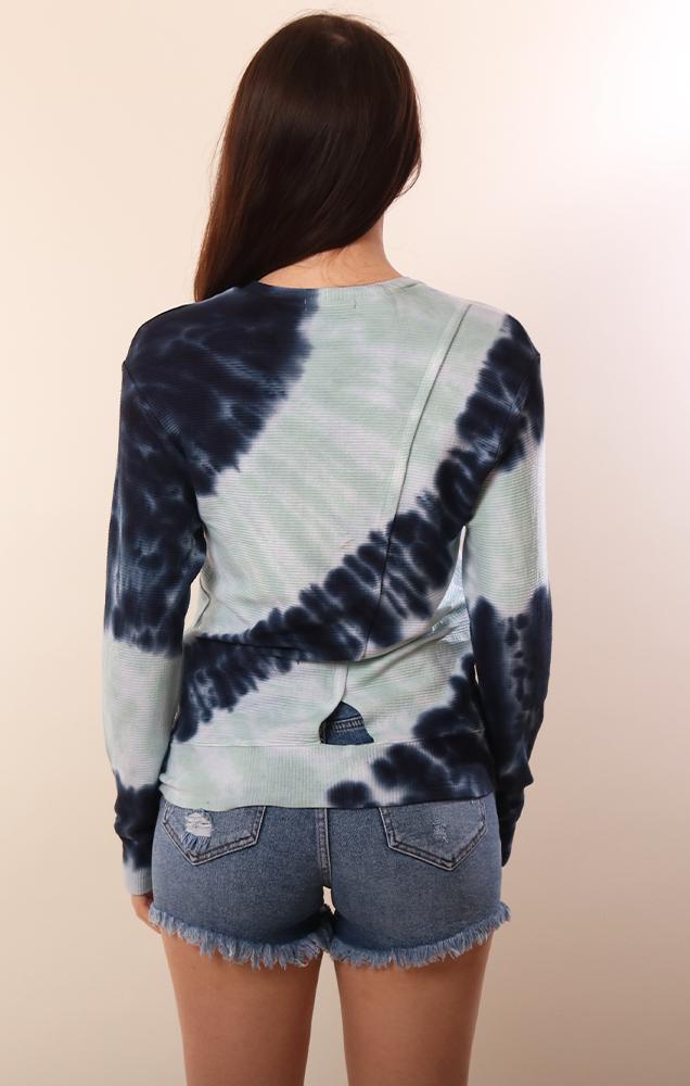 Red Haute Tops Tie Dye Ribbed Long Sleeve blue comfy relaxed top