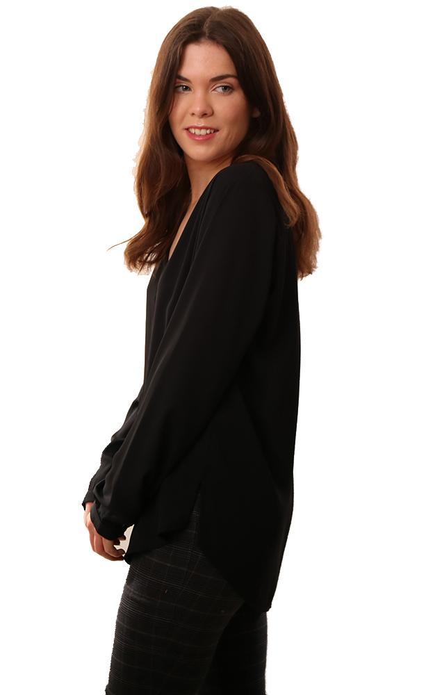 Veronica M Tops V Neck Long Sleeve Dressy Black Top