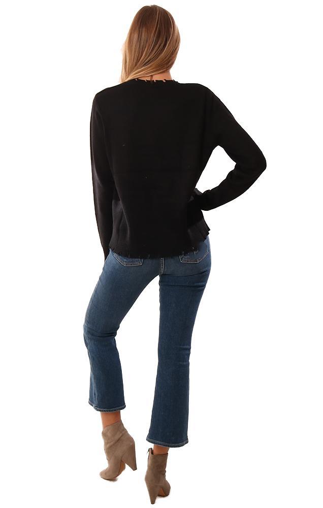 Sweaters Long Sleeves Distressed Crew Neck Black Knit