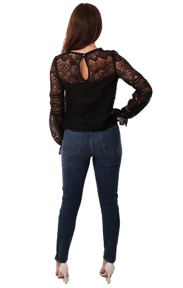 BB Dakota Tops Long Peasant Sleeve Black Lace Blouse