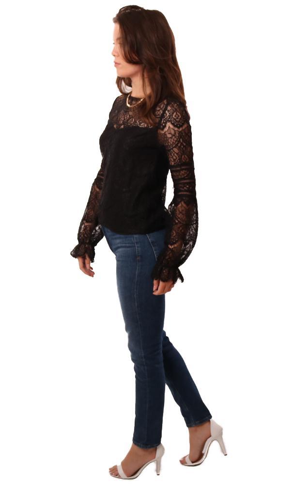 BB Dakota Tops Long Peasant Sleeve Black Lace Chic Dressy Top