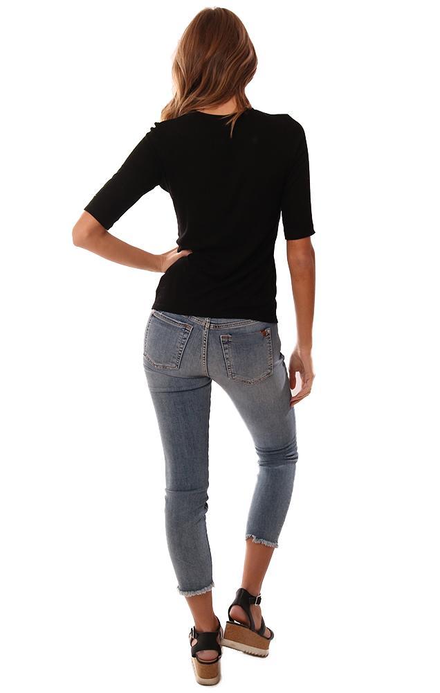 Michael Stars Tops Crew Neck Ribbed 3/4 Sleeve Fitted Black Layering Top