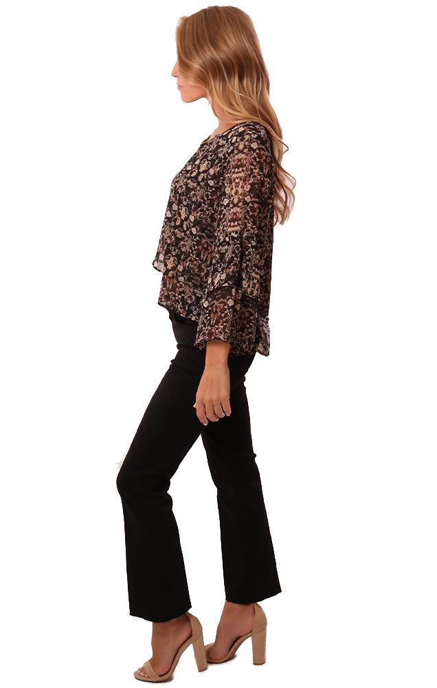 Veronica M Tops Ruffle Sleeve V Neck Lightweight Floral Print Blouse