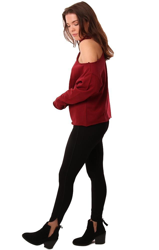 Six Fifty Tops Cutout Mock Neck Long Sleeve Burgundy Sweatshirt Top