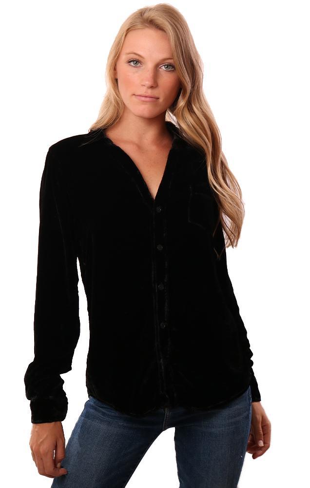 CP Shades Tops Button Up Collared Long Sleeve Black Blouse