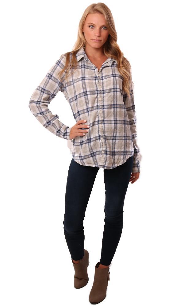 CP Shades Tops Classic Button Up Collared Plaid Relaxed Fit Top