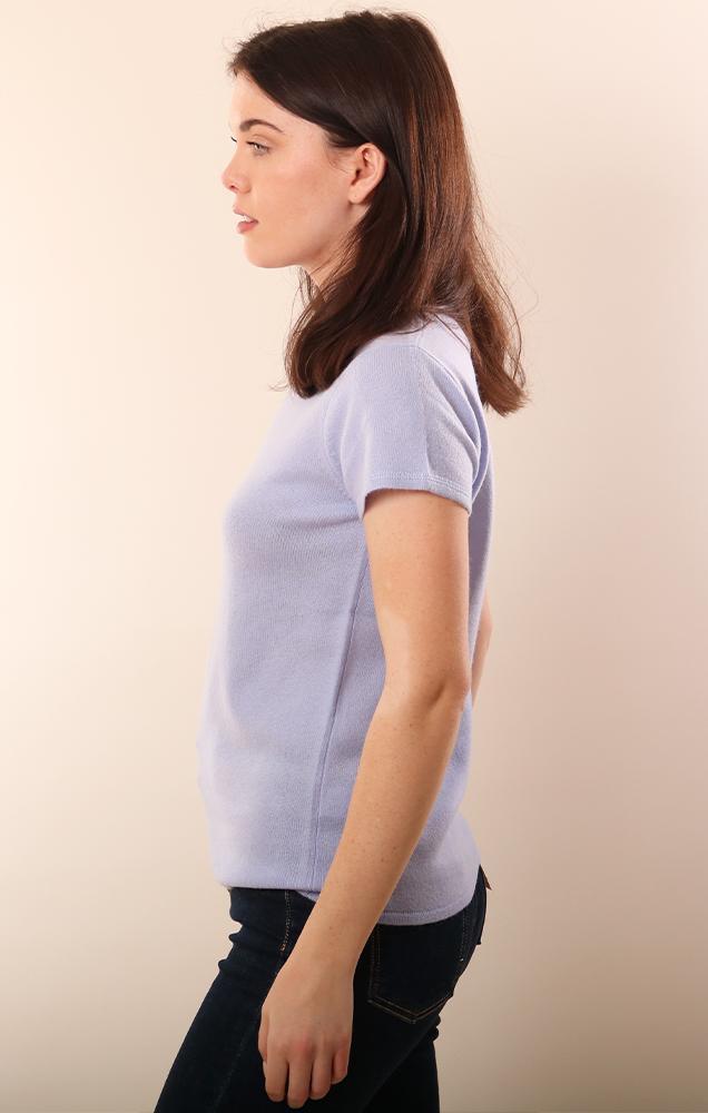 Cashmere Sweaters Short Sleeve Soft crew neck blue top