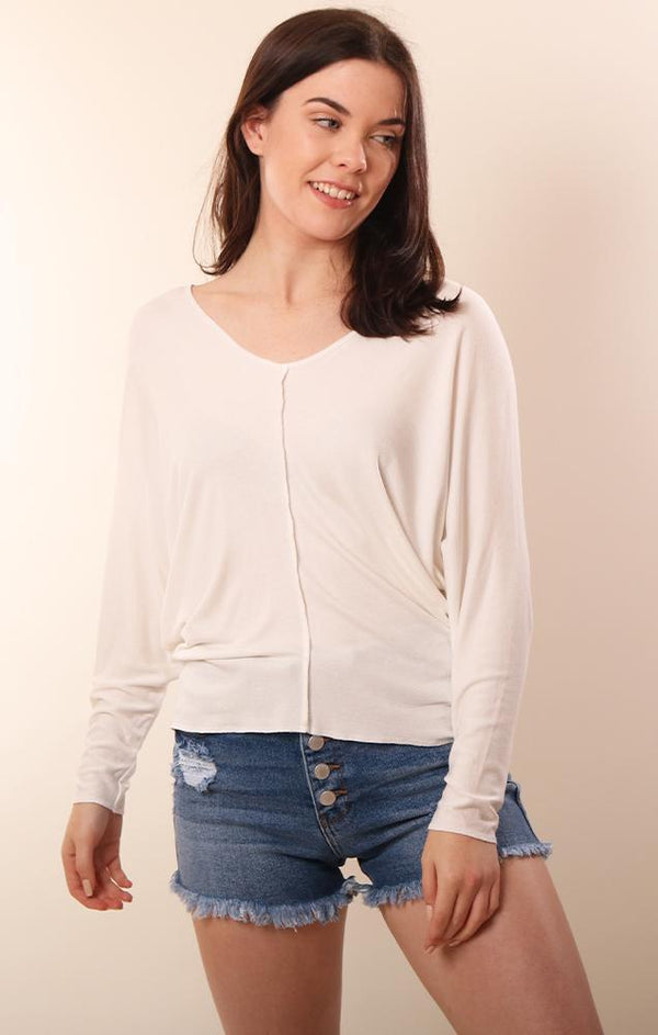 Six Fifty Dolman Sleeve V Neck white to with center seam