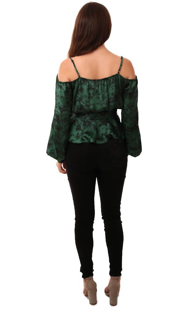 Do And Be Tops Off The Shoulder Long Sleeve Wrap Floral Printed Silky Blouse