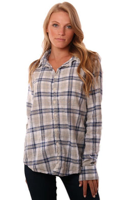 CP Shades Tops Classic Button Up Collared Plaid Relaxed Blouse