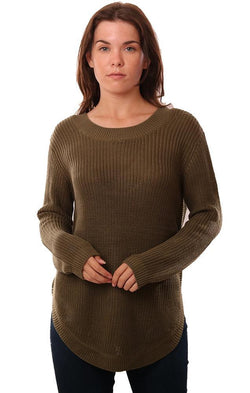 Jack By BB Dakota Sweaters Crew Neck Cutout Back Ribbed Green knit