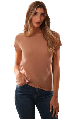 In Cashmere Tops Short Sleeve Crew Neck Tan cashmere top