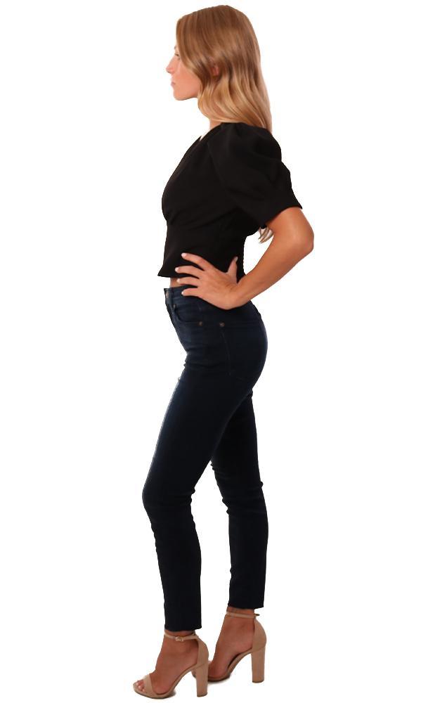 Amanda Uprichard Tops Pouf Sleeve V Neck Crop Black Mini Top