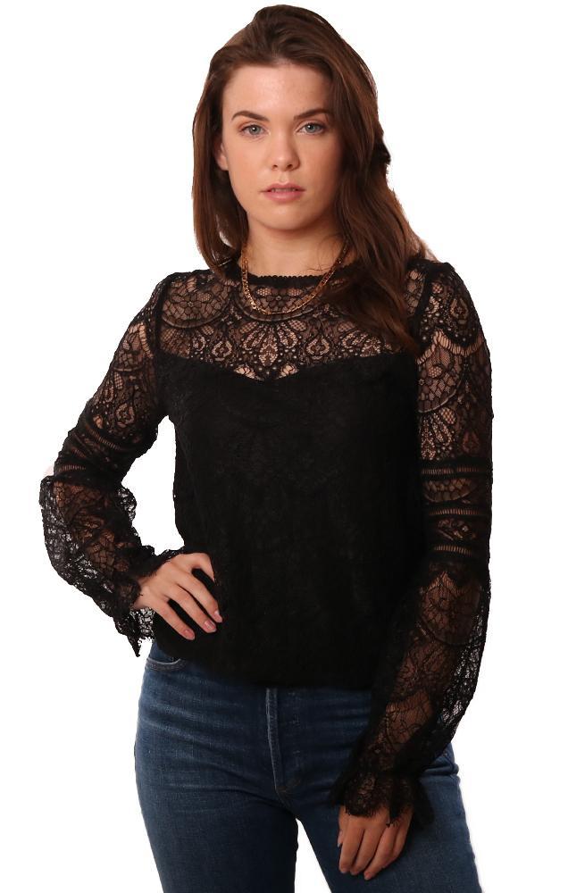 BB Dakota Tops Long Peasant Sleeve Black Lace Dressy Blouse