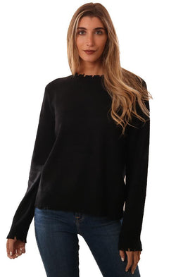 Sweaters Long Sleeves Distressed Crew Neck Black Knit