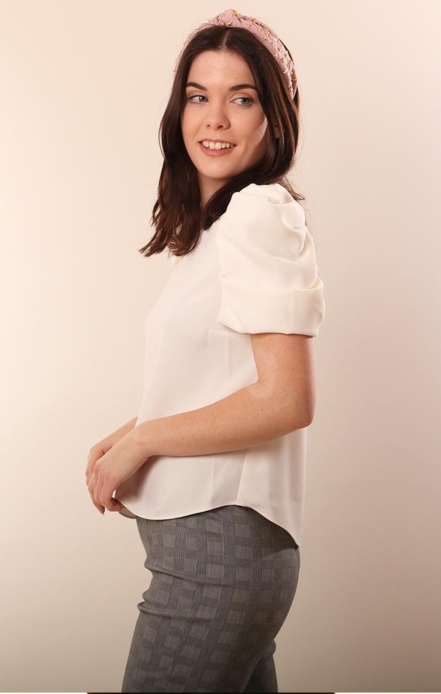 Amanda Uprichard Tops Puffy Sleeve Crew Neck White dressy Top