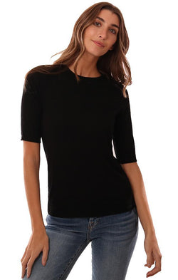 Michael Stars Tops Crew Neck Ribbed 3/4 Sleeve Fitted Black Top