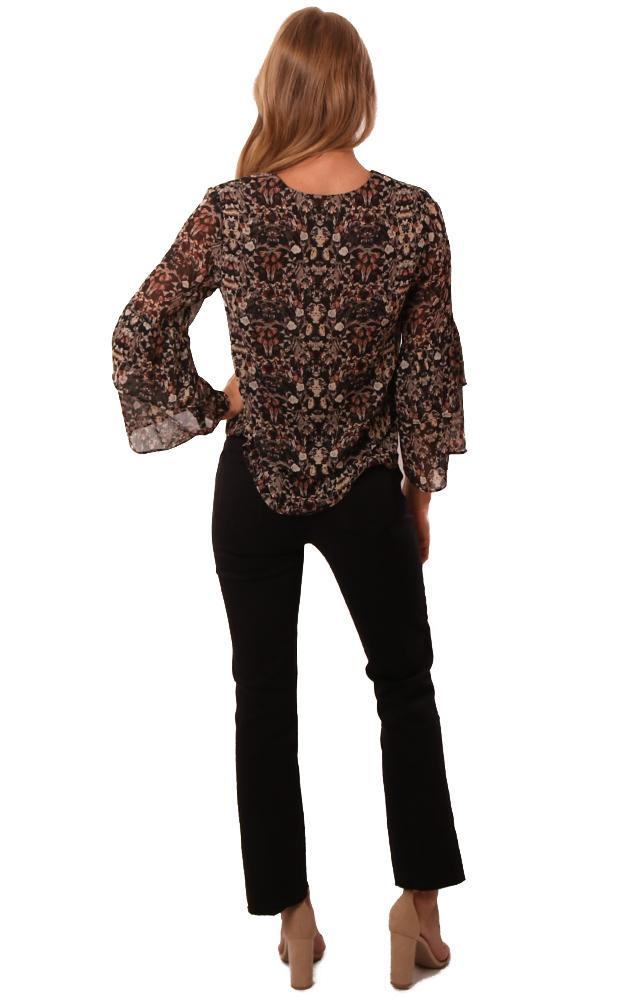 Veronica M Tops Ruffle Sleeve V Neck Lightweight Floral Printed Fall Top