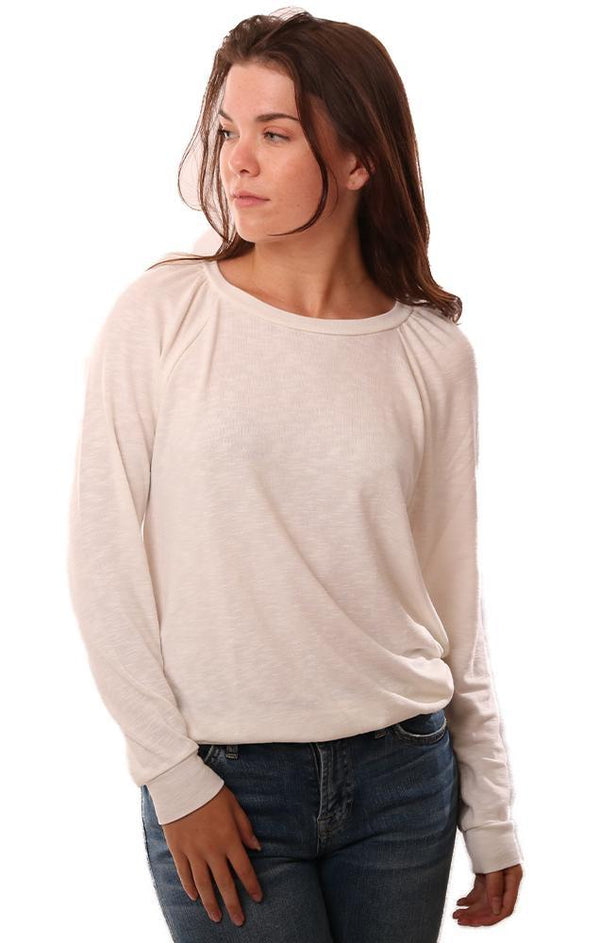 Michael Stars Tops Gathered Long Sleeve Crew Neck Ivory Pullover