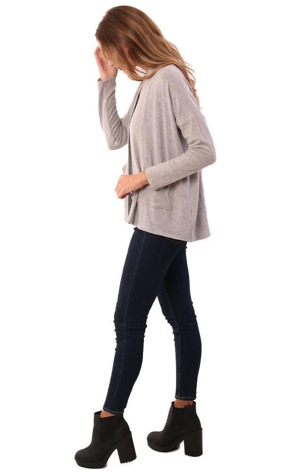 Red Haute Cardigans Open Front Long Sleeve Boxy Grey Sweater