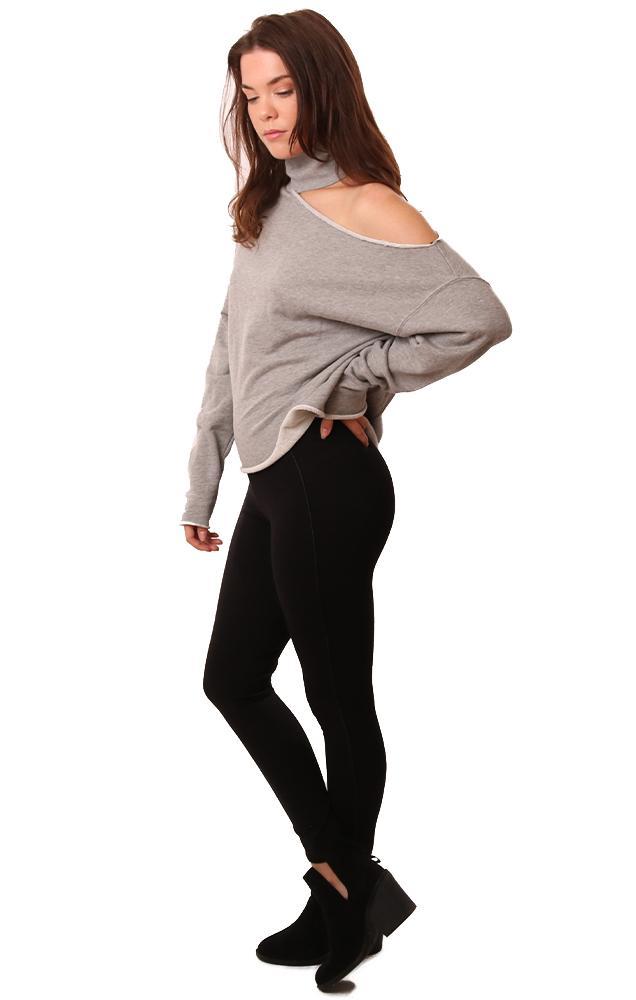 Six Fifty Tops Cutout Mock Neck Long Sleeve Grey Sweatshirt