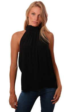 Red Haute Tops Halter Tie Neck Sleeveless Black Flowy Dressy blouse