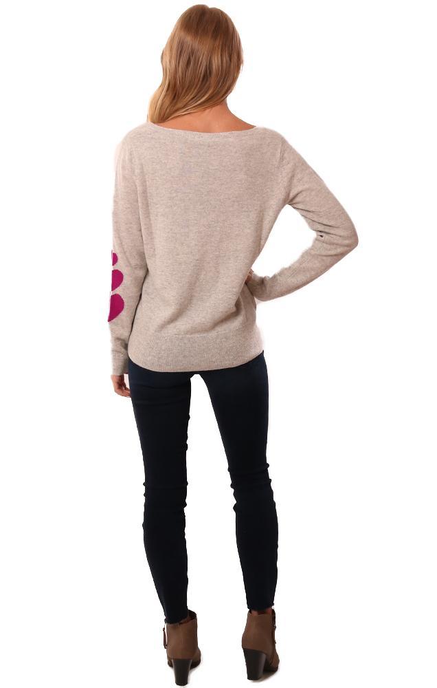 Raffi Sweaters Crew Neck Long Sleeve Heart Sleeve Print Knit Cashmere Top