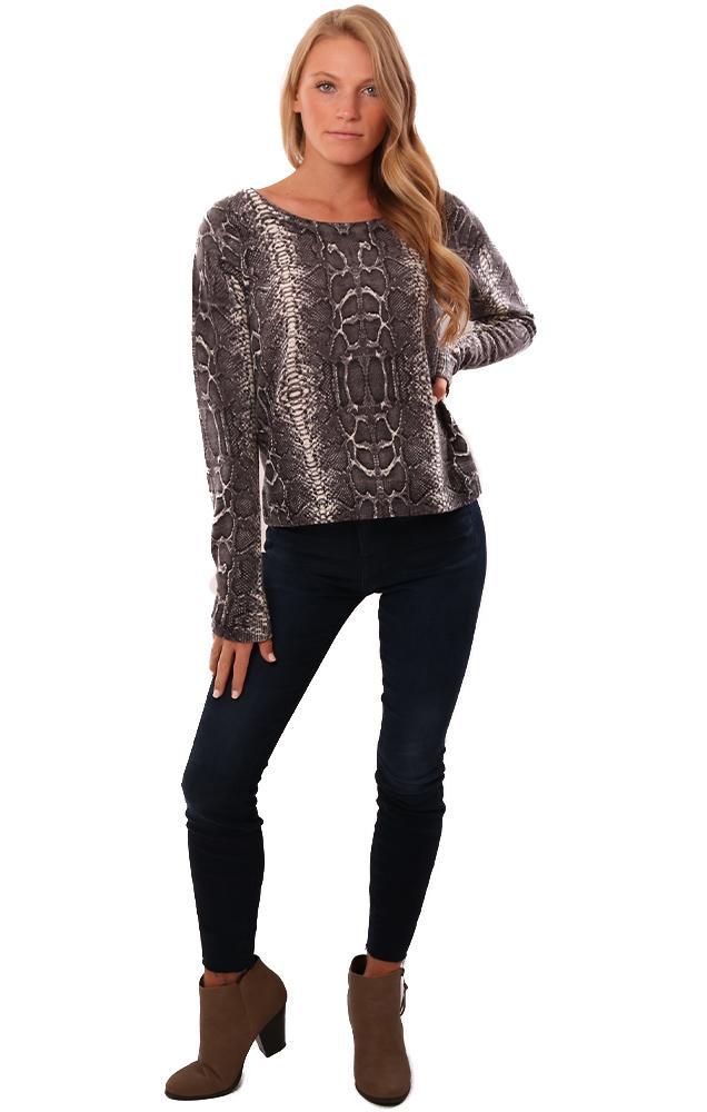 Raffi Sweaters Crew Neck Long Sleeve Snakeskin Printed Knit Cashmere Knit 