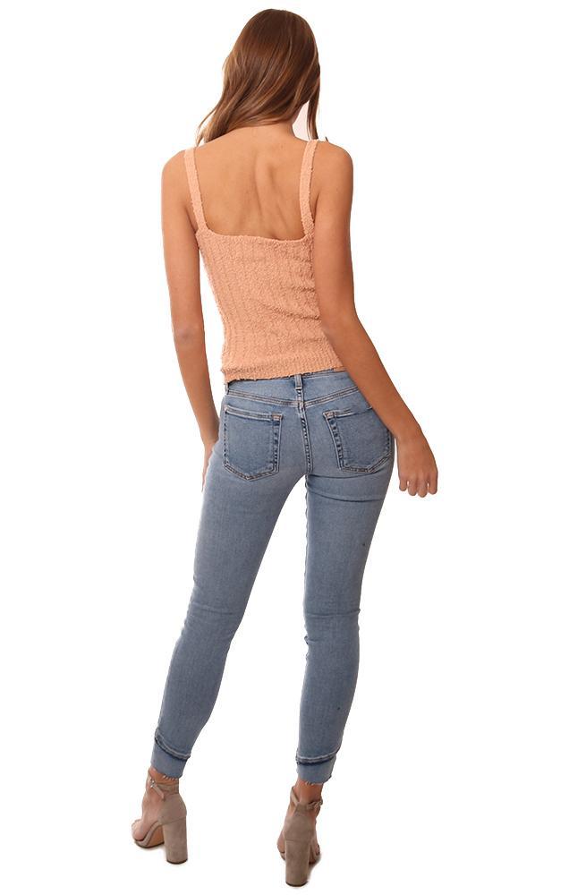 Dreamers Tops Ribbed Knit V Neck Stretchy Pink Peach Tank