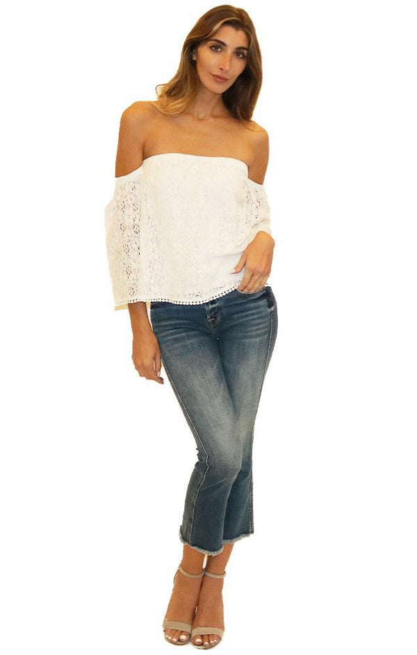 Cupcakes And Cashmere Tops Off The Shoulder Bell Sleeve Lace white Top