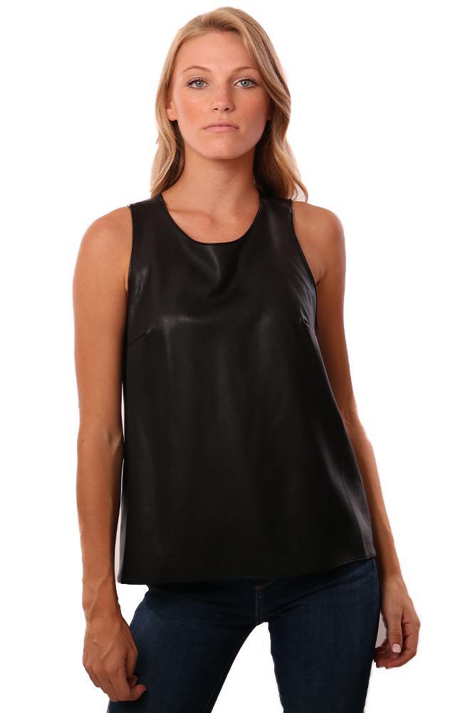 Amanda Uprichard Tops Sleeveless Vegan Leather Cross Back Black top