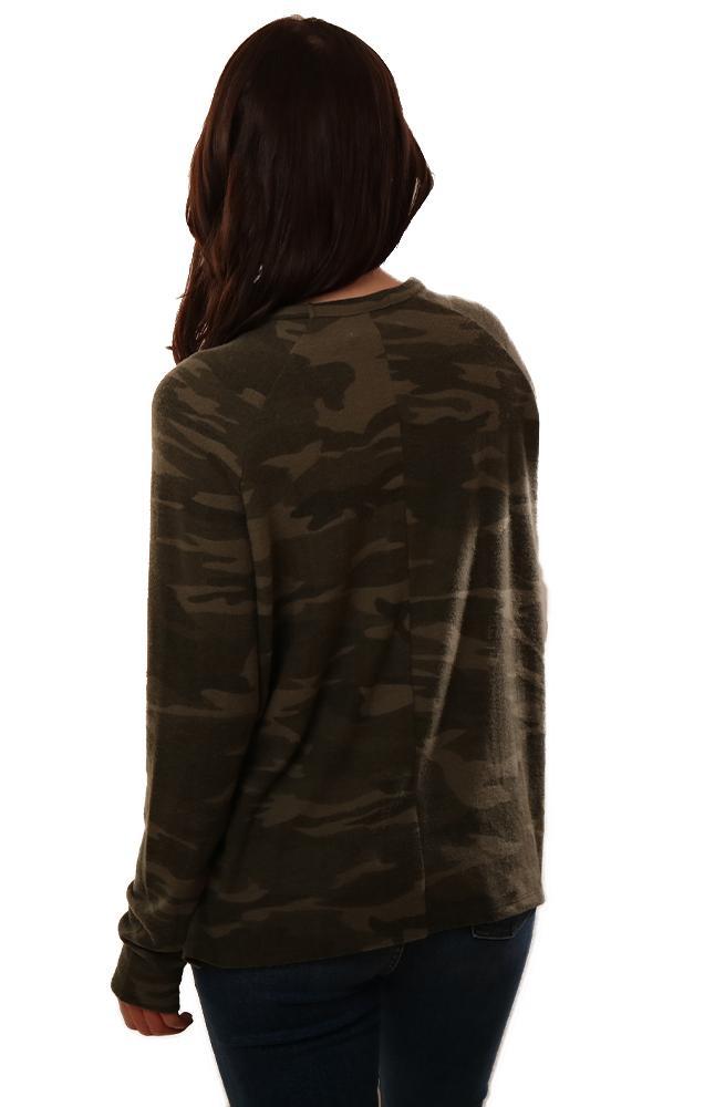 Six Fifty Tops Crew Neck Long Sleeve Hi Lo Green Camo Relaxed Top