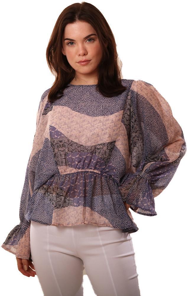 BB Dakota Tops Ruffle Cuff Long Sleeve Mixed Pattern Print Blouse