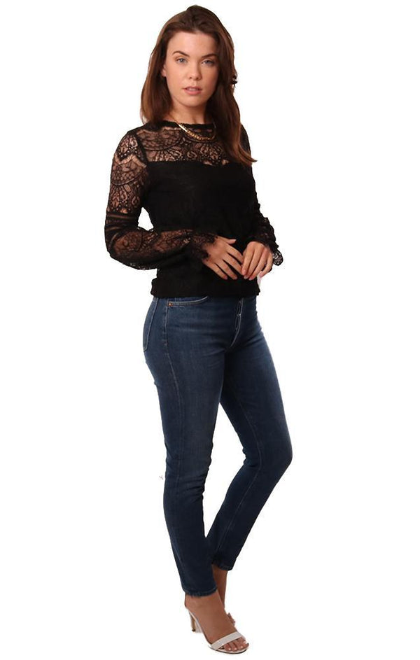 BB Dakota Tops Long Peasant Sleeve Black Lace Dressy Top