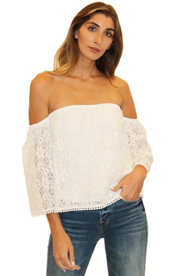 Cupcakes And Cashmere Tops Off The Shoulder Bell Sleeve Lace Top