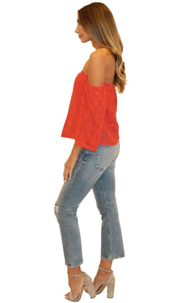 Cupcakes And Cashmere Tops Off The Shoulder Bell Sleeve Red Lace Blouse