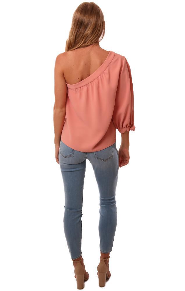 Amanda Uprichard Tops One Shoulder Slit Sleeve Coral Blouse Top 