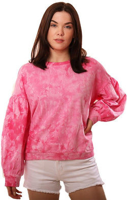 Tops Balloon Sleeve Pink Tie Dye Pullover Lounge Wear Sweatshirt