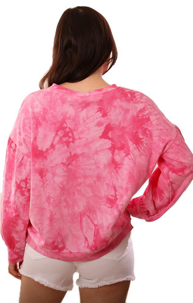 Tops Balloon Sleeve Pink Tie Dye Pullover Sweatshirt Top