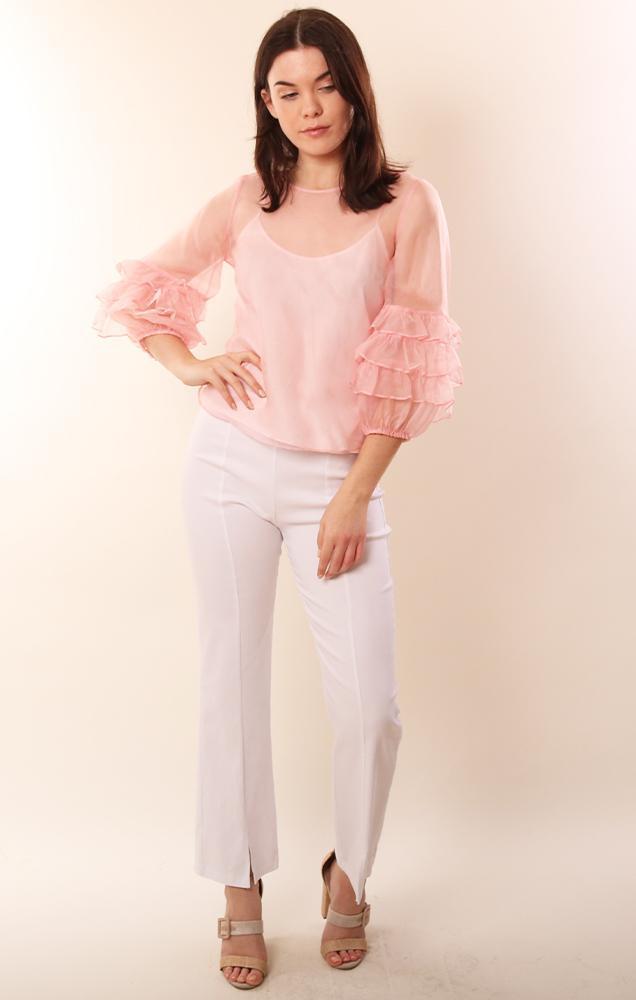 Amanda Uprichard Tops Ruffle Sleeve Sheer Pink Delicate Dainty Blouse