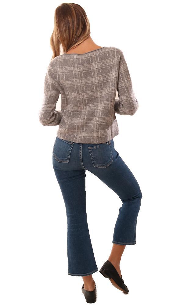 Raffi Sweaters Crew Neck Long Sleeve Grey Plaid cashmere top