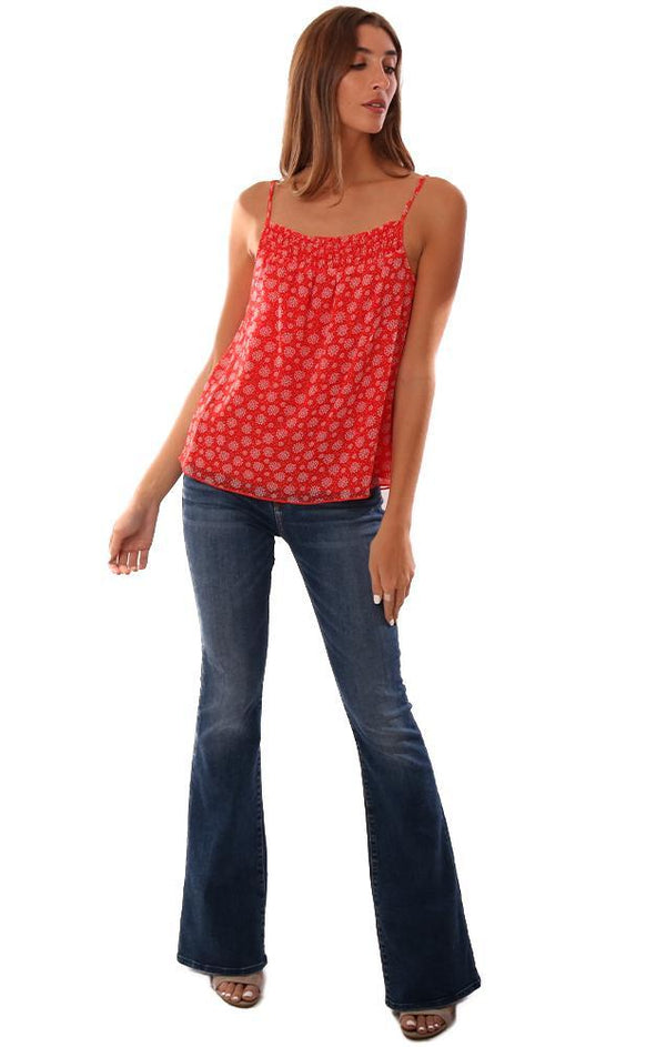 Veronica M Tops Smocked Neck Flowy Printed Cami Red Top