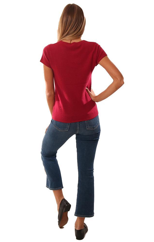 In Cashmere Tops Short Sleeve Crew Neck Red Cashmere Knit top