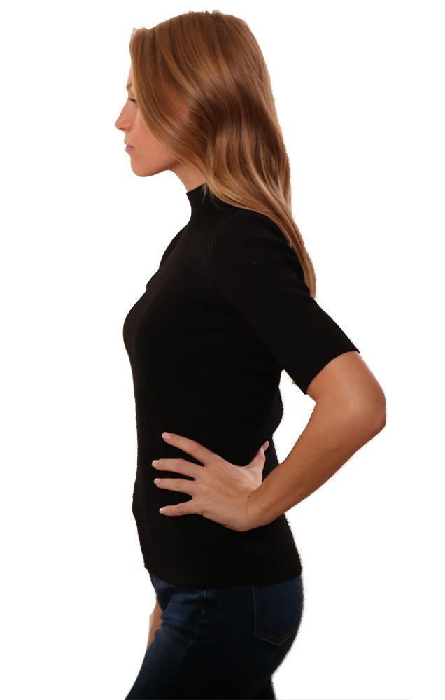 BB Dakota Tops Ribbed Fitted Mock Neck Black Stretchy Top