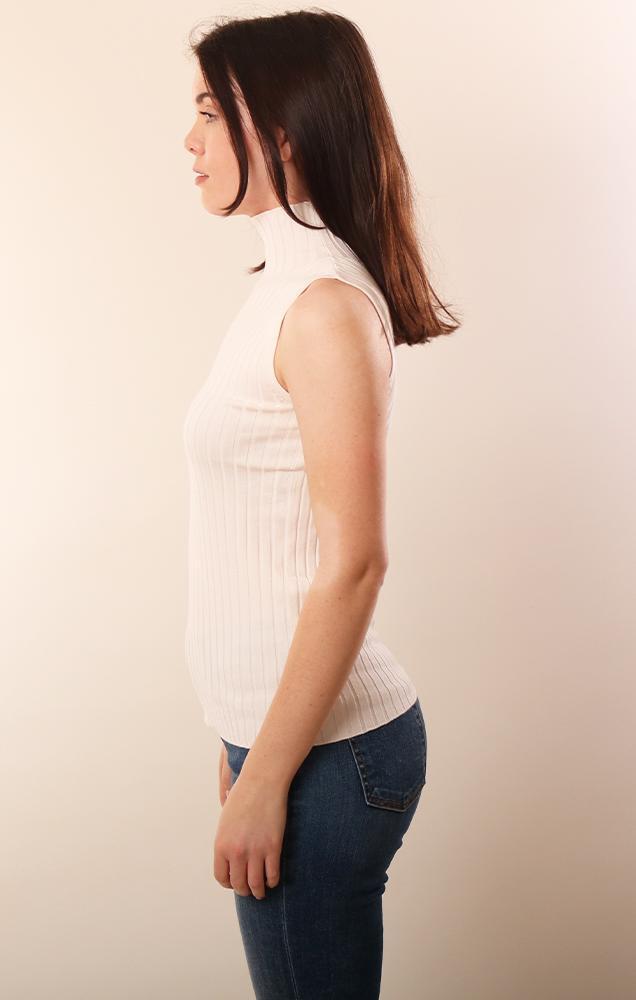 525 Tops Mock Neck Sleeveless Ribbed Fitted Ivory Top