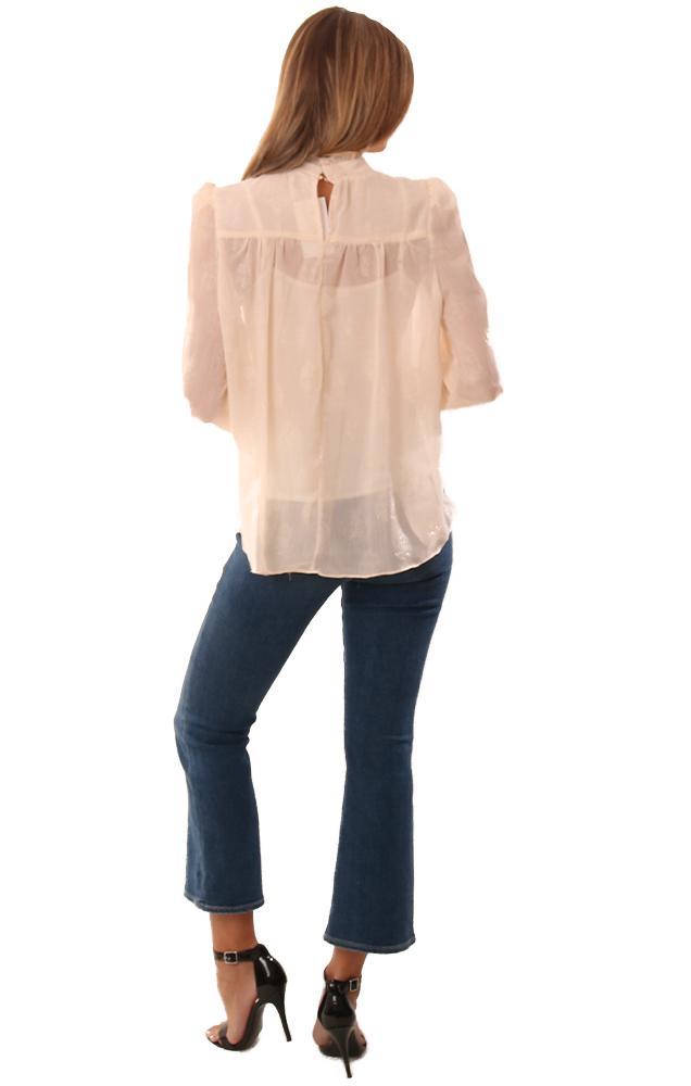 Do And Be Tops High Neck Long Peasant Sleeve Sheer Ivory Blouse